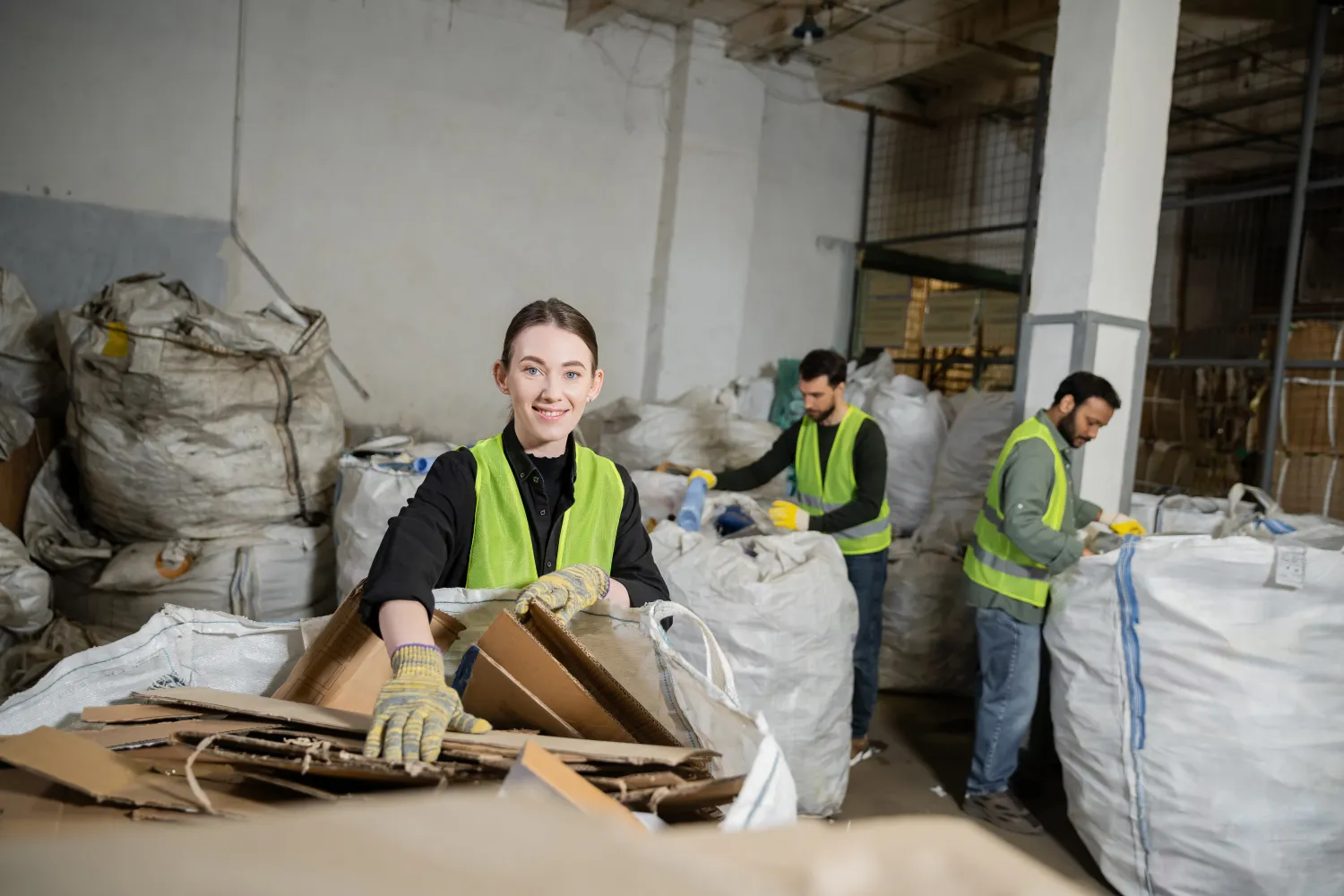Team sortiert Altpapier und Kartonagen in Halle während einer professionellen Entrümpelung in Hamburg
