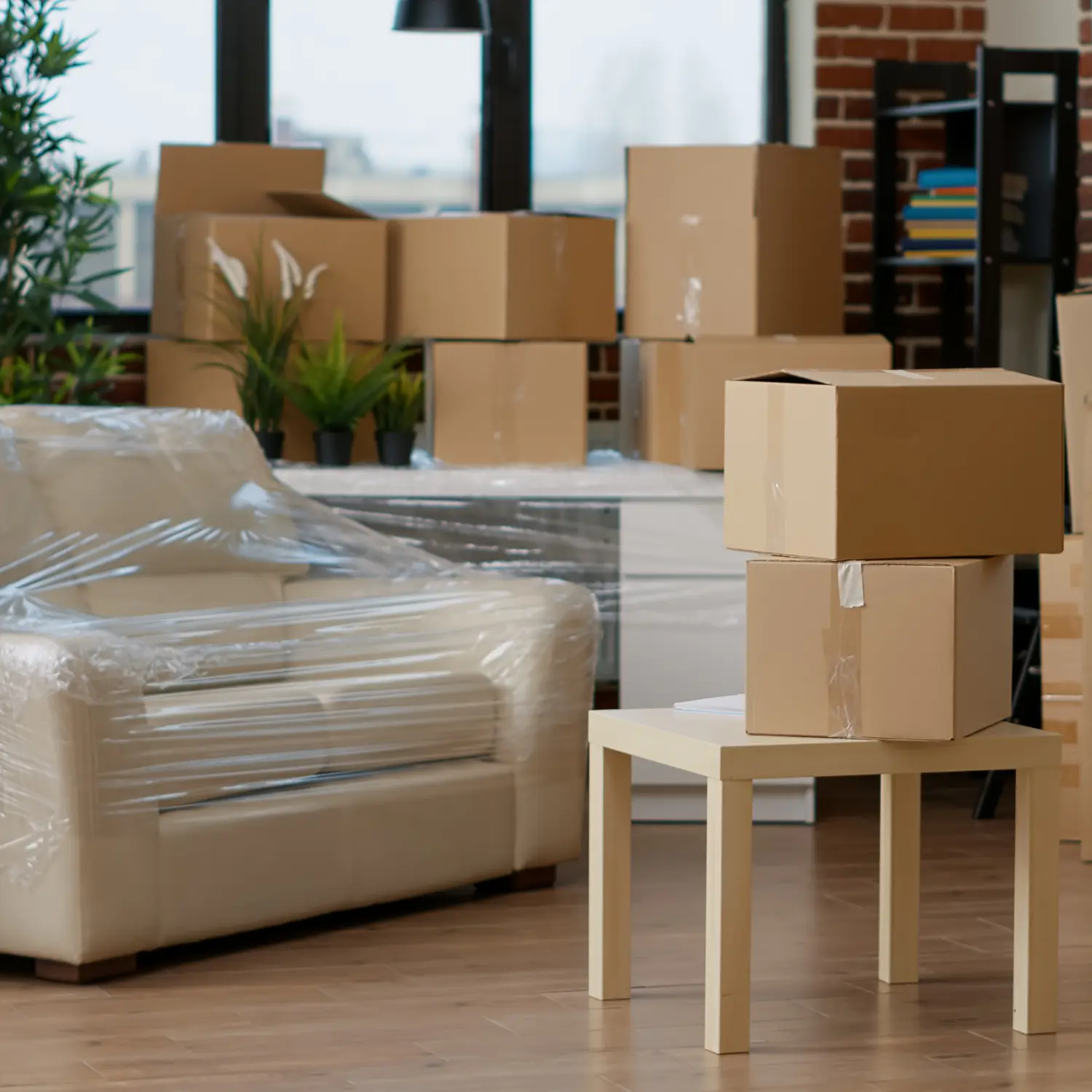 Verpackte Möbel und Kartons bei Haushaltsauflösung Hamburg in modernem Wohnraum