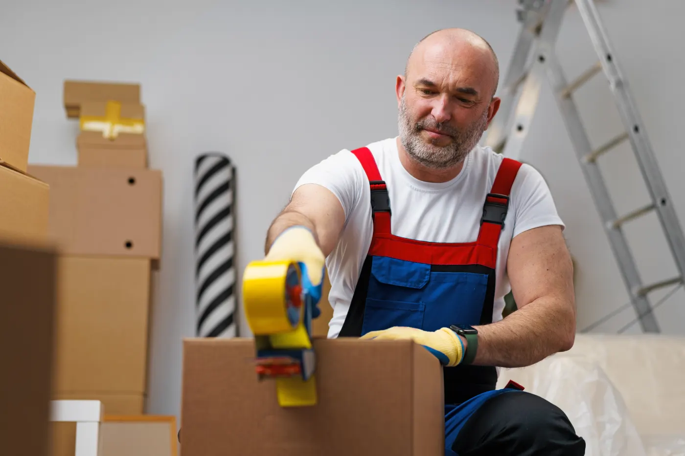 Möbelpacker verpackt persönliche Gegenstände sorgfältig für den Umzug in Hamburg
