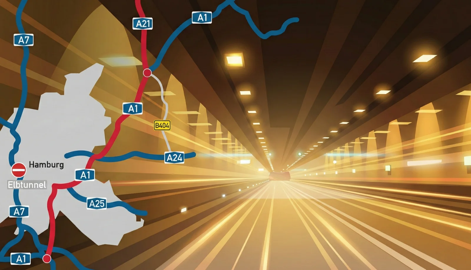 Grafik des Hamburger Elbtunnels und der umliegenden Autobahnen als Symbol für schnelle Transportwege bei einem Umzug Hamburg.